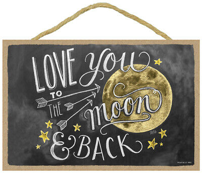 Love You to The Moon and Back Chalk Art Artwork Cute Hanging Wood Sign NEW L25