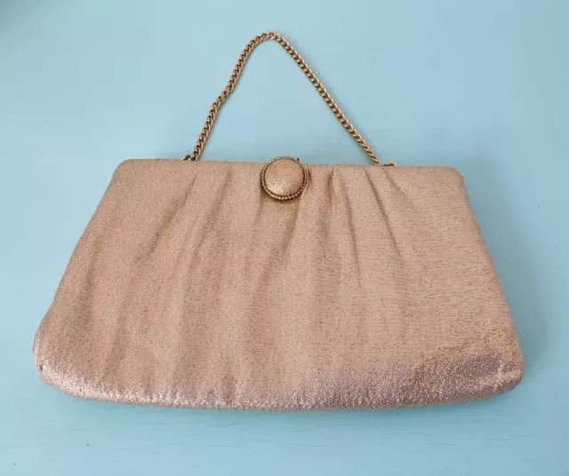 Vintage gold lame evening bag, chain handle, formal, prom