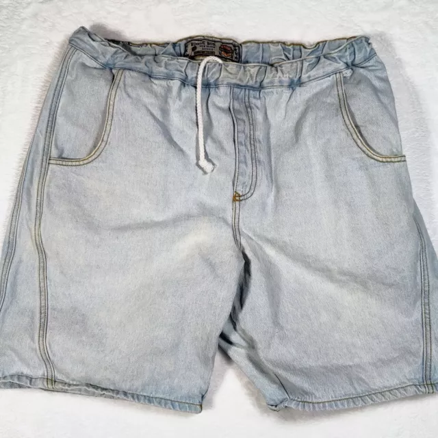 Vintage Bugle Boy Drawstring Jean Shorts Men's Large 36W Blue Acid Wash Baggy