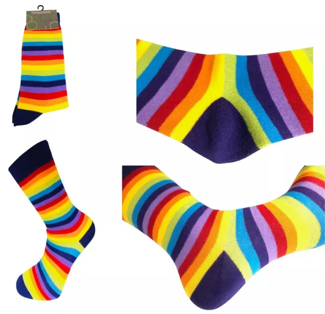 Unisex Neuheit Regenbogensocken, Herren & Damen, gestreifte Knöchelsocken in 3 Größen