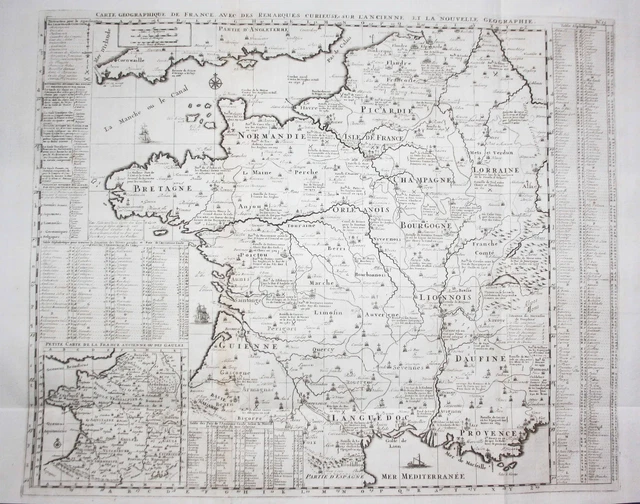 Francia Mappa Carte Engraving Rotocalco Incisione Chatelain 1720