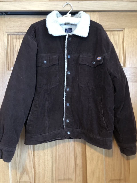 Dickies Sherpa Lined Corduroy Coat Jacket Men's Size XL Dark Brown Trucker