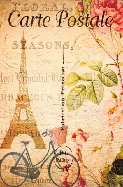 Postcard French Vintage Shabby Chic Style Paris Eiffel Tower Bicycle Floral 71J