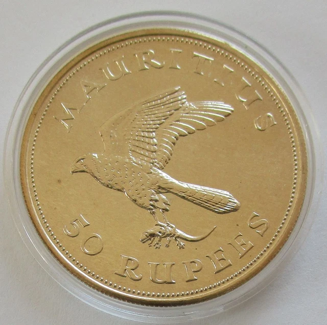 Mauritius 50 Rupees 1975 15 Years WWF Mauritius Kestrel Silver BU