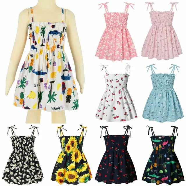 Kids Baby Girls Floral Printed Sleeveless Dress Holiday Summer Beach Sundress