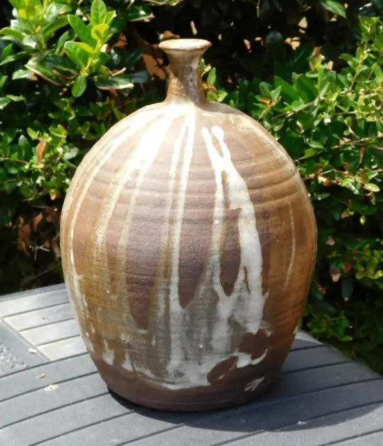 10" Studio Art Pottery WEED POT Drip Glaze Mid Century Modern Signed Stoneware