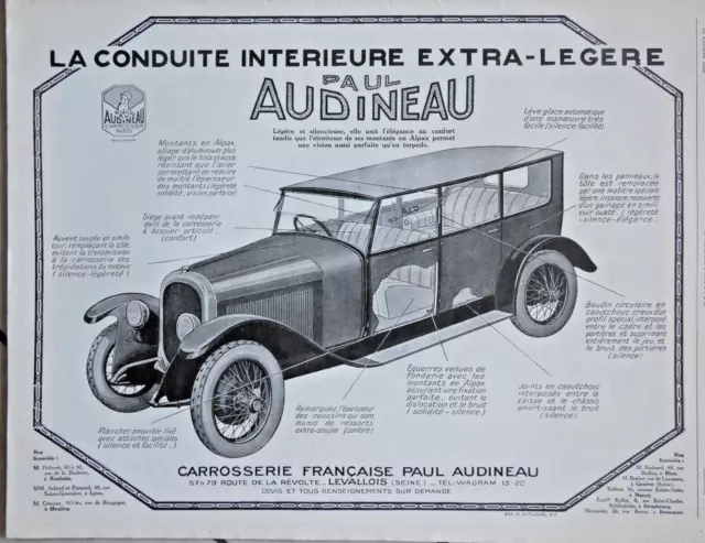 Publicité Presse 1926 Paul Audineau Carrosserie Francaise Conduite Interieure