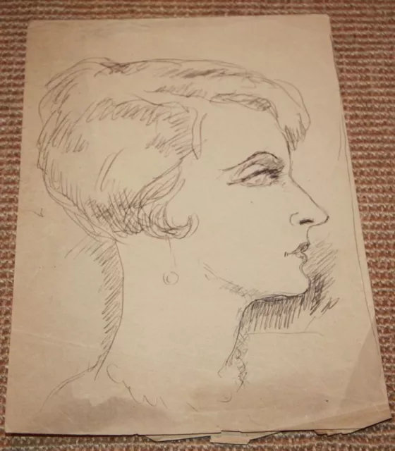 Dessin Charles Kiffer (1902-1992) portrait de femme très art déco env 1950