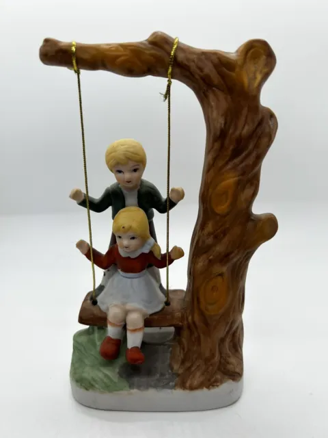 1 Beautiful Vintage Made in Korea Boy Standing Girl Sitting Tree Swing 7" High