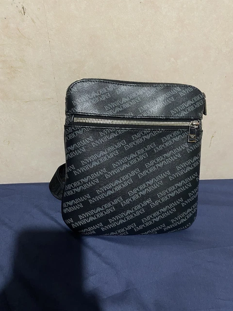 EMPORIO ARMANI NAVY Black and Grey Leather Messenger Pouch Bag SideBag 95.00 PicClick UK