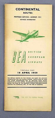 Bea British European Airways Advance Timetable Continental Routes April 1950