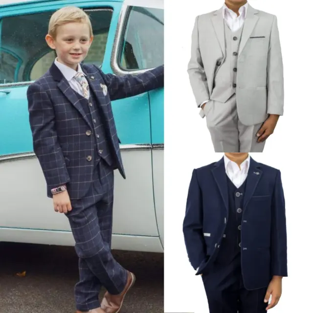 Kids Childrens Boys Cavani Tweed Peaky Blinders Check 3 Piece Suit Ages 1-15 New