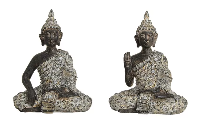 2er Set Buddha Figuren sitzend 17 cm  x 14 cm Meditation Feng Shui Dekofiguren