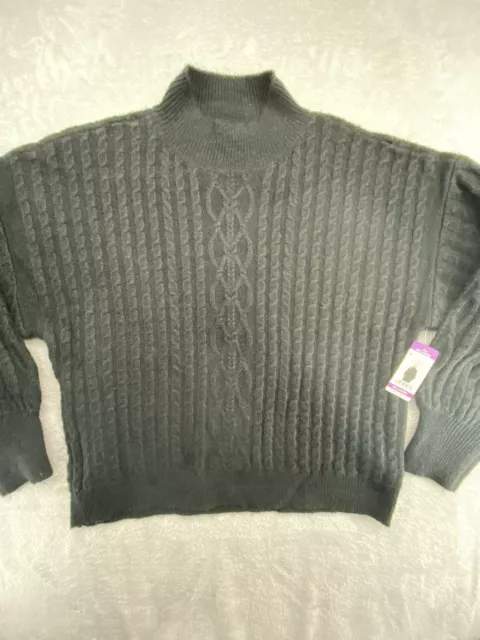 Vince Camuto Womens Sweater Black Long Sleeve Cable Knit Mock Neck Size 2XL NWT