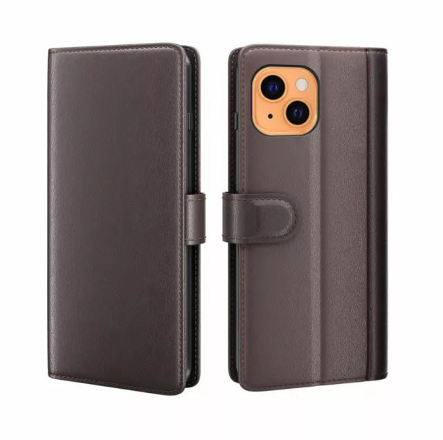 TUFF LUV Genuine Leather Slim Wallet Stand Case for iPhone 13/14 Pro Max - Brown