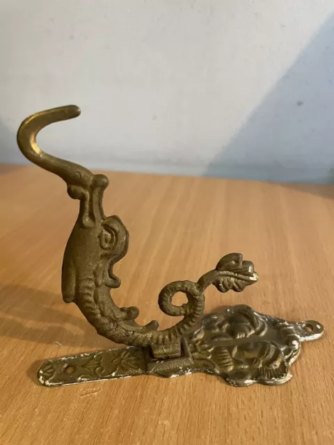 Vintage Reclaimed Brass Sea Serpent Fish Nautical Wall Hook Hanger