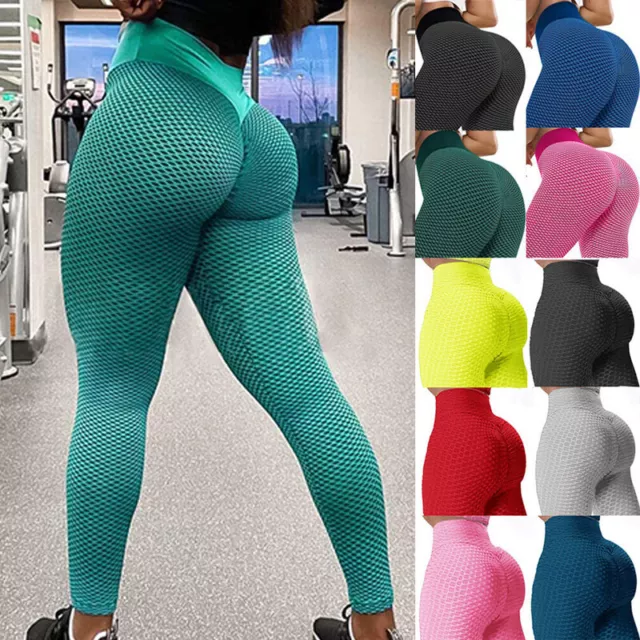 Damen Honeycomb Leggings Hintern Heben Hohe Taille Push Up Boom Booty Sport Gym