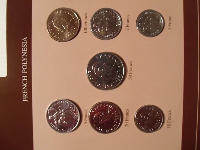 Coin Sets of All Nations French Polynesia card 1984-1986 UNC 1,2,5,100 Francs 86 2