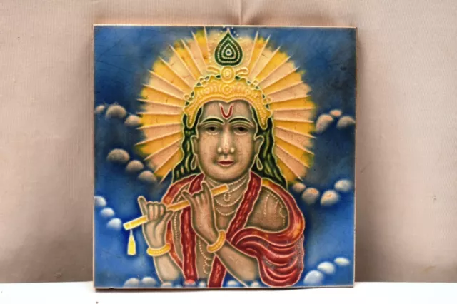 Ancien Carreau Art Nouveau Majolique Japon Lord Krishna Playing Le Flûte Porcel 2