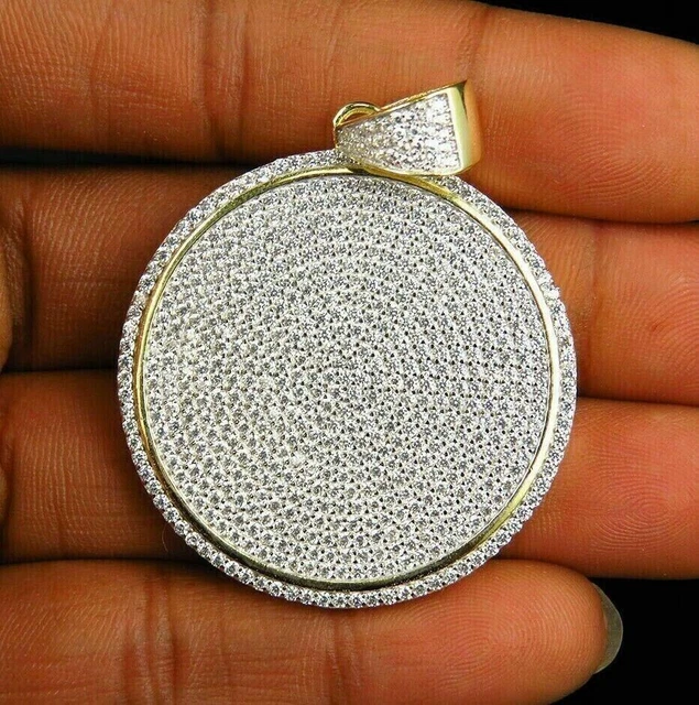 Pendentif Médaillon Disque Moissanite Coupe Ronde 2Ct pour Homme Plaqué Or...