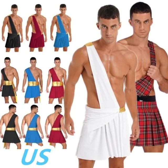 US Men Ancient Greek Mr. Toga Costume One Shoulder Strap Knight Warrior Dress Up