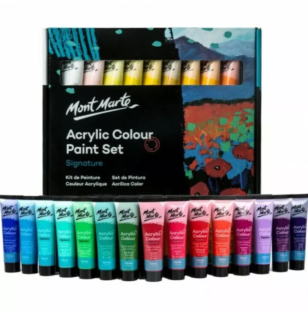 Acrylic Paint Set 36 x 36ml Mont Marte Signature ACRYLIC Artist Painting Bright