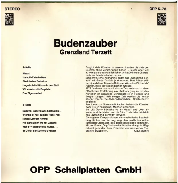 GRENZLAND TERZETT "Budenzauber" LP 1973 D TopSound OPP 5 - 73 2