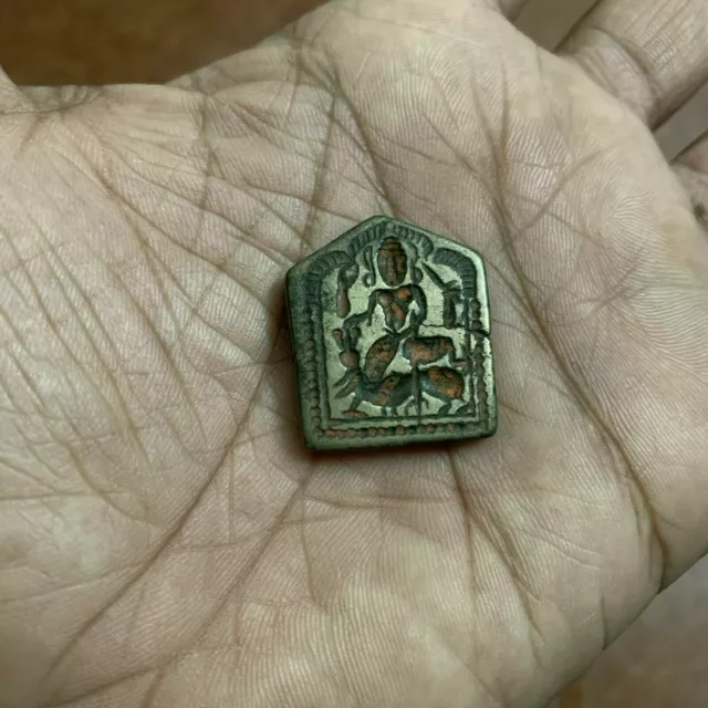 Antique or old bell metal jewelry stamp die seal Hindu God pattern, miniature.