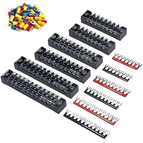 Terminal Block and Strip - 6 Sets 8/10/12 Positions 600V 15A Dual Row Wire Scre