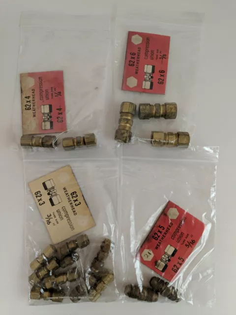 Lot of 15 Weatherhead Brass Compression Union Various Sizes 1/4" 3/8" 5/16 3/16"