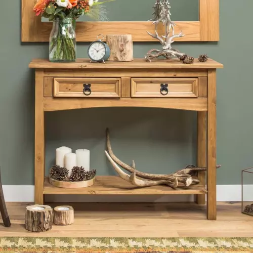 Corona 2 Drawer Console Table, Mexican Pine