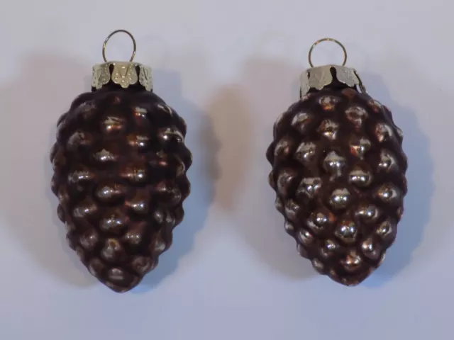 Blown Glass Ornament Brown Pinecones Set 2 Lot Christmas Tree Holiday Pair 2"