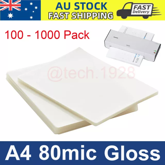 A4 Laminating Pouches Film 80 Micron Gloss Clear 216mm x 303mm 100 - 1000 Pack