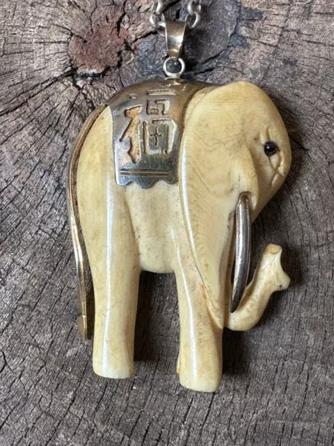 Old Elephant Pendant with Silver Mount and Chain …beautiful collection and accen
