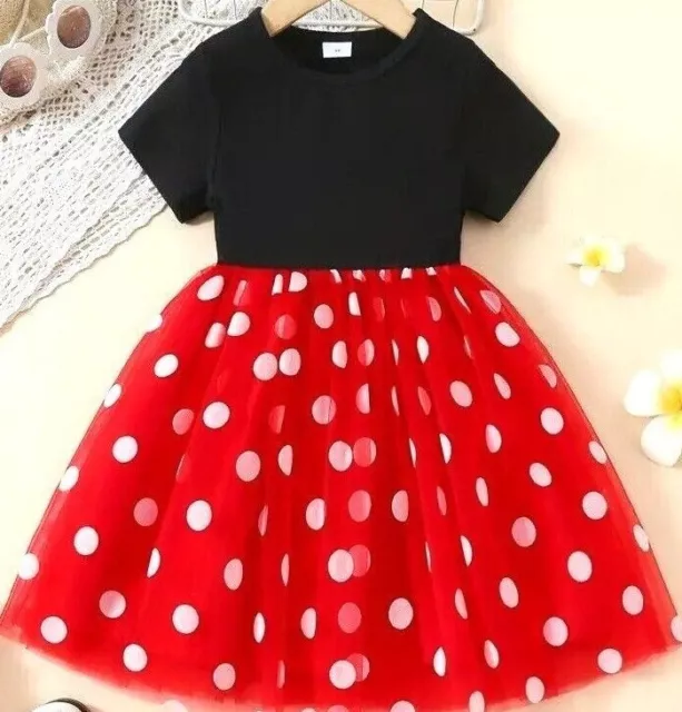 Princess Minnie Mouse Tulle Dress Party Toddler Girls Kids + Mouse Ears Bow