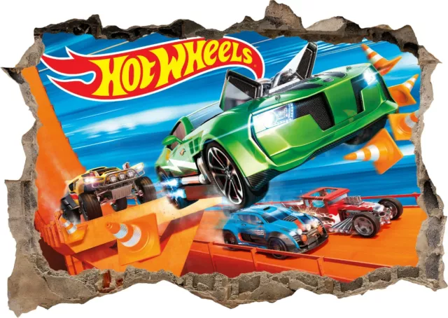 Hot Wheels Toys Cars Kids Boys 3d Smashed Wall View Sticker Poster Mural Z 758