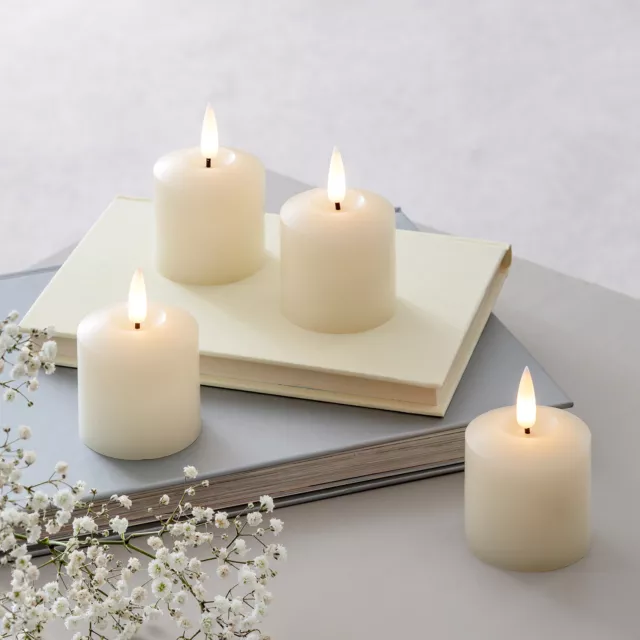 Battery LED 4 Flameless Votive Tea Lights TruGlow™ Ivory Wax Timer 5cm Lighs4fun