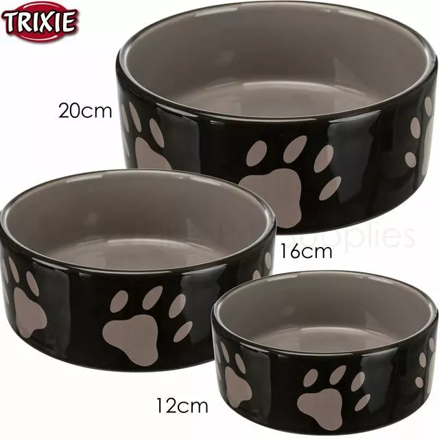 Trixie Ceramic Dog Bowl Food Water Paw Design Brown Taupe 12 16 or 20cm