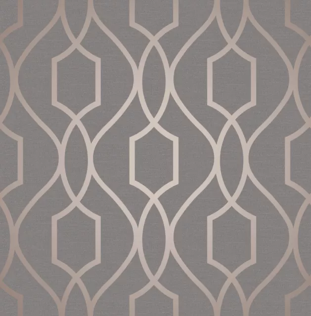 Copper Charcoal Shiny Wallpaper Metallic Geometric Apex 3D Modern Fine Decor