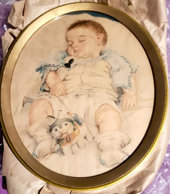 Oval frame, picture of baby framed in 1927, approx. 18.5" x 15.5" with glass