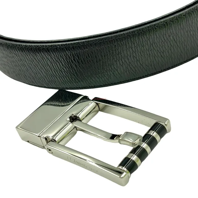 St Dupont - Black Leather Belt & Palladium Buckle - Box - New Old Stock - #D52