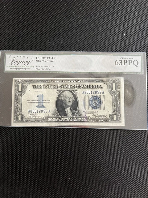 DBR 1934 $1 Silver Funnyback Fr. 1606 Legacy 63 PPQ
