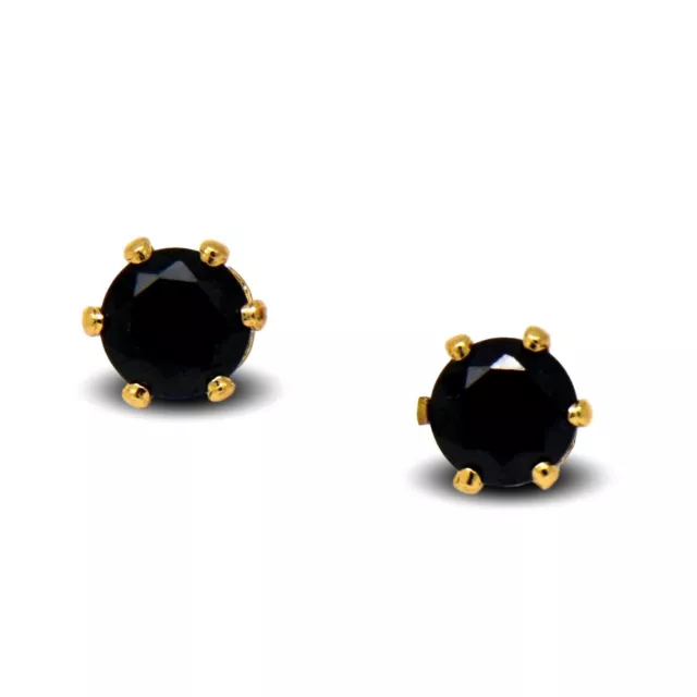 18ct Gold Filled Womens Stud Earrings with Black CZ Crystals 18K GF 5mm