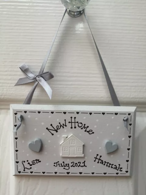 * Handmade Personalised New Home House Plaque Gift Present Shabby Chic White