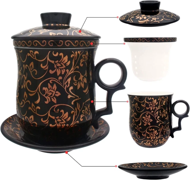 Porcelain Tea Cup with Infuser Lid and Saucer Sets - Chinese Jingdezhen Ceramics