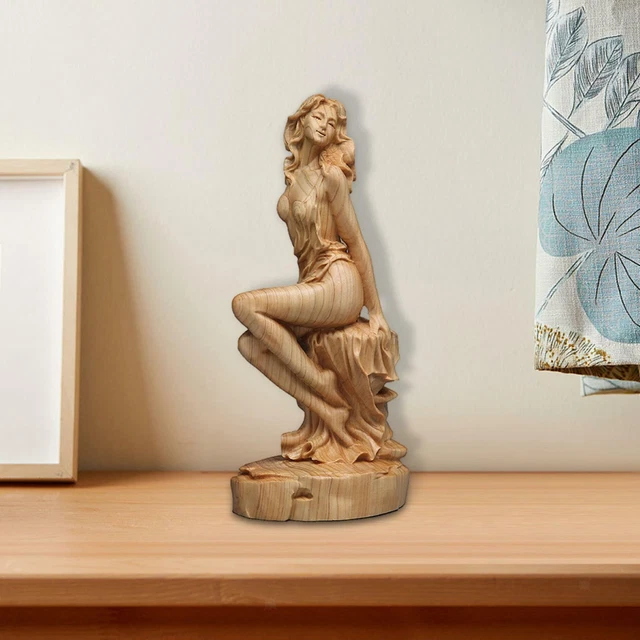 15CM High Carved Boxwood Carving Figurine Beautiful Girl Sculpture Art Craft