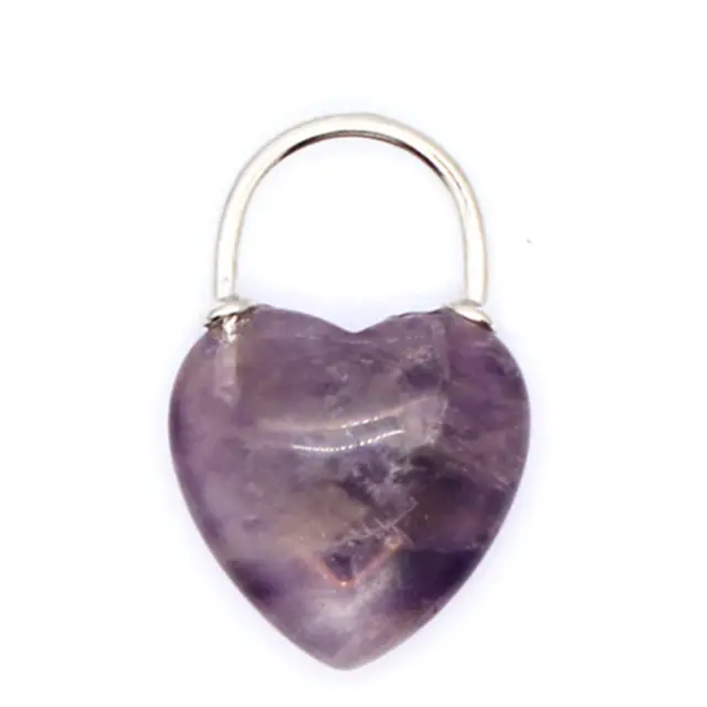 Natural Gemstones Heart Shaped Lock Pendant Crystal Quartz Bead Charm Healing