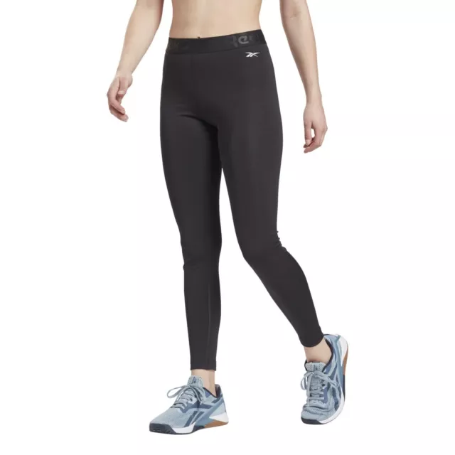 Womens Ladies Reebok Leggings Bottoms Pants Running Fitness Gym Workout - Black