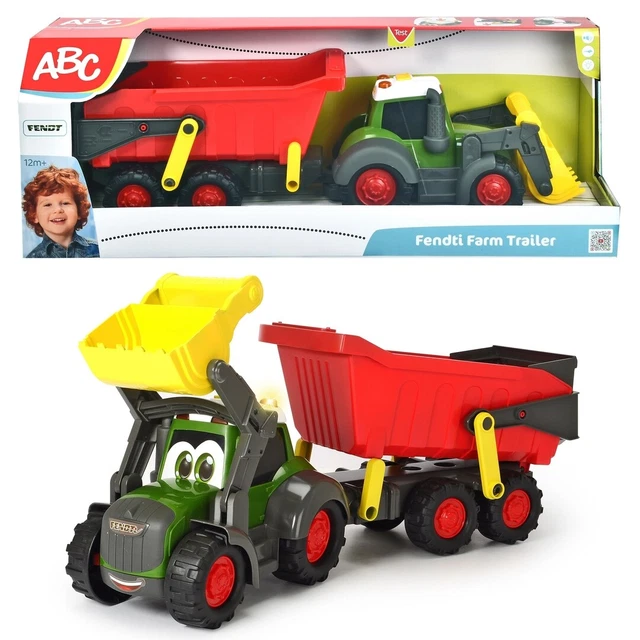 Dickie ABC – Tracteur Fendt 30 Cm Avec Remorque – Figurine Vache – Sons Et Lumières – Jouet Ferme Dès 12 Mois