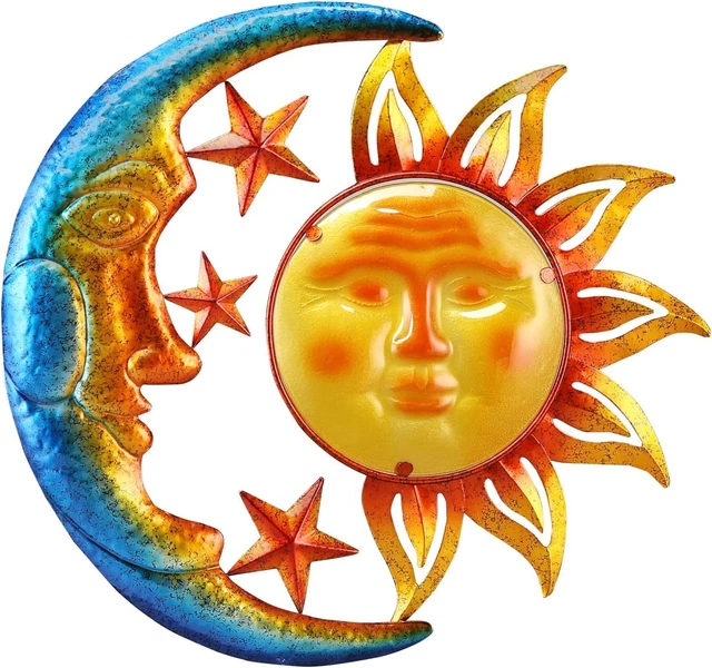 Metal Sun Face Wall Plaque Decor Hang Art Patio Fence Porch Home Garden Yard